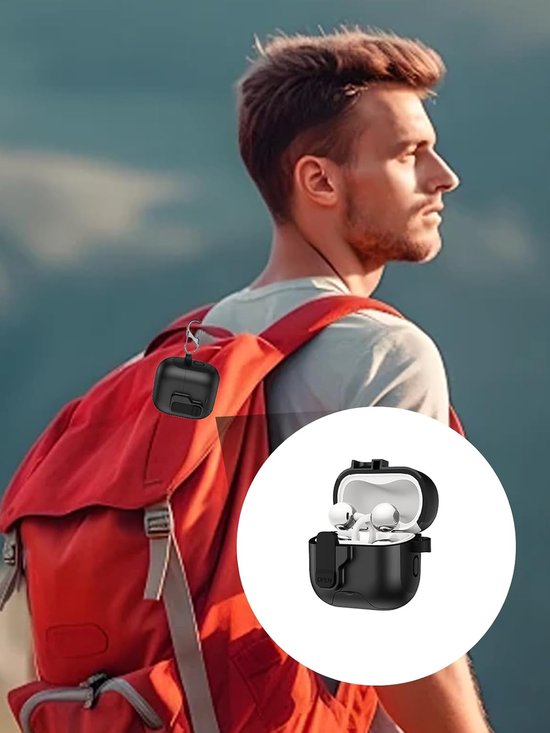 Hoes voor Huawei FreeClip 2 oordopjes, zachte TPU transparante cover, waterdicht, schokbestendig, krasbescherming, eenvoudig te dragen, met koord & sleutelhanger en reinigingsset (zwart) — afbeelding 5