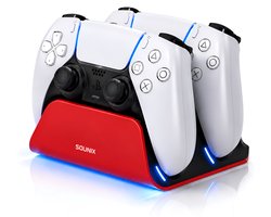 Sounix Oplaadstation geschikt voor PS5 / PS5 Slim / PS5 PRO / DualSense Controller - PS5 accessoires - Dual Oplader - Charging Dock - Rood