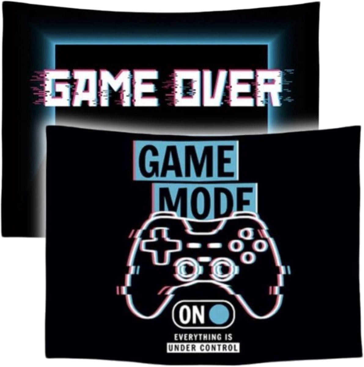 – Wandkleed - Game On Off Controller Monitor Gaming Kinderkamer – Set van 2 designs - 73 cm x 95 cm – Schilderij Wandtapijt Stof – Poster Art – Zwart Blauw Turquoise