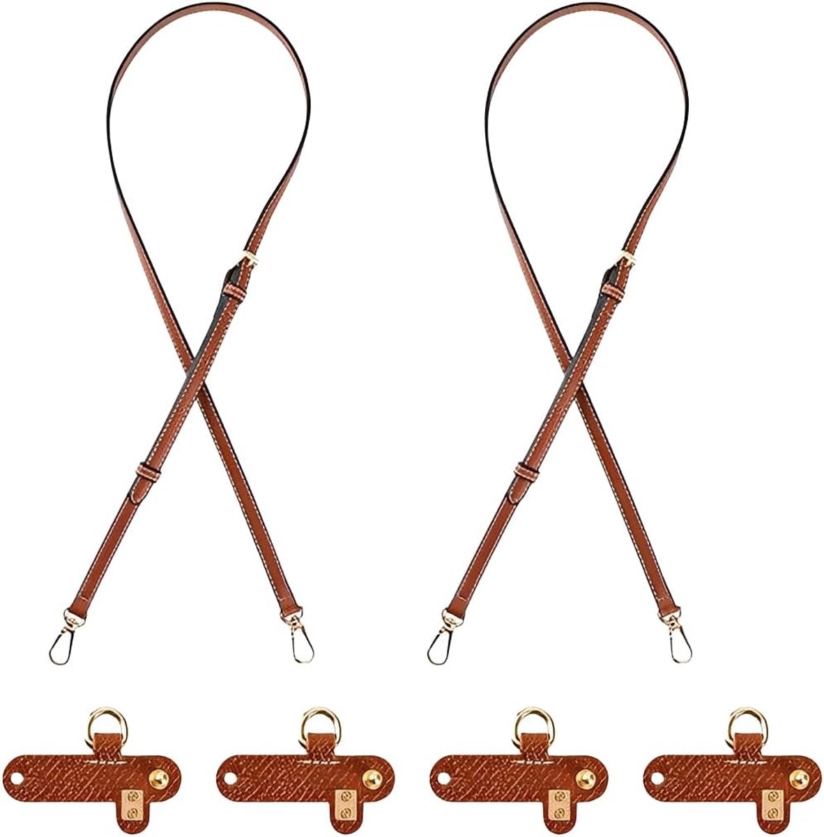 2 stuks schouderriem voor Longchamp Mini-tas, verstelbaar, schoudertas voor dames, bruin, ontwerp met verstelbare gesp, zonder perforatie, schouderriem met 2 adapters