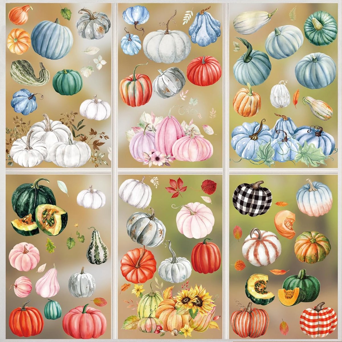 Stickers voor Thanksgiving-ramen, 9 vellen, zelfklevend, voor ramen, Thanksgiving, herfst en herfst