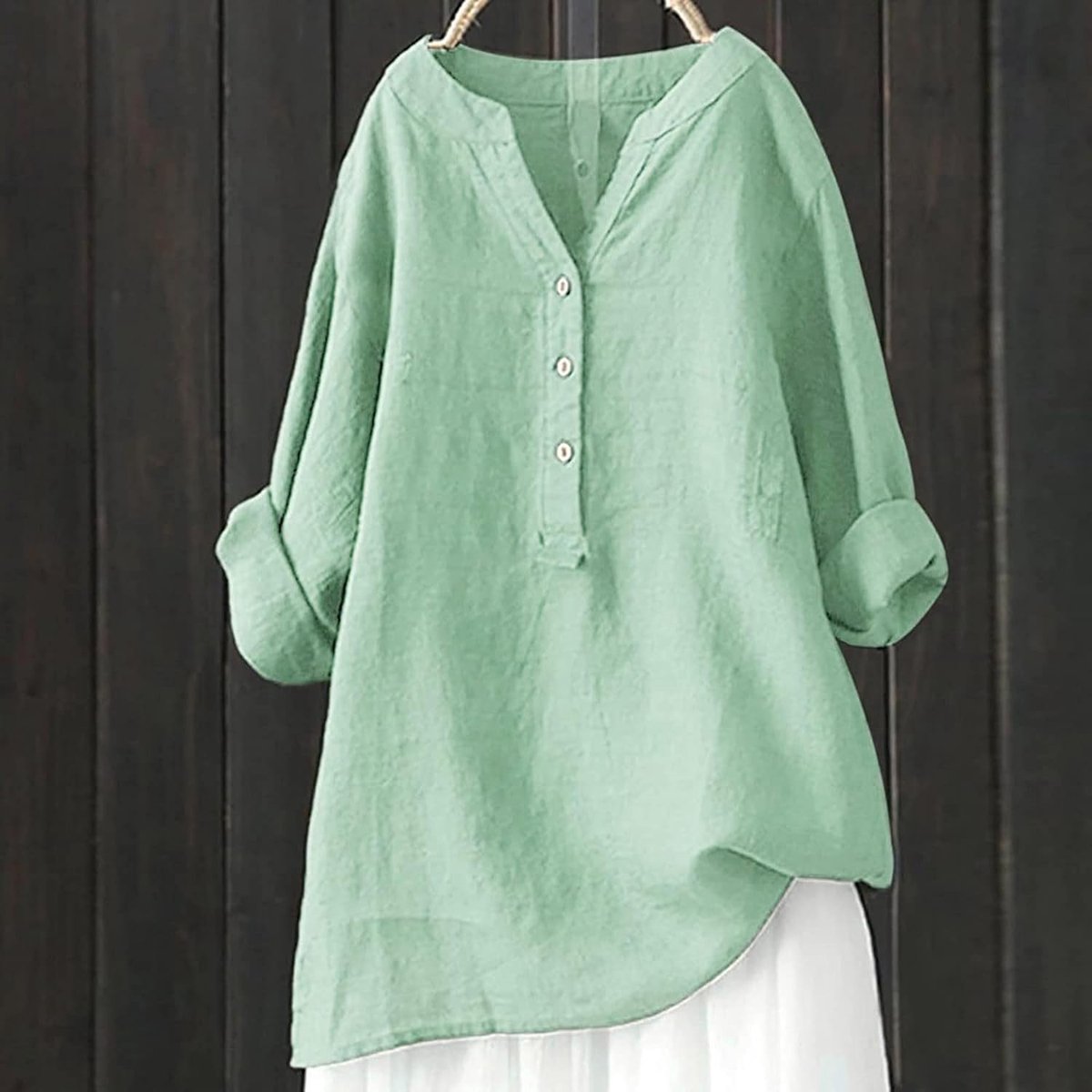 Lange blouse zomer, knoopsluiting, oversized, katoen en linnen, ademend