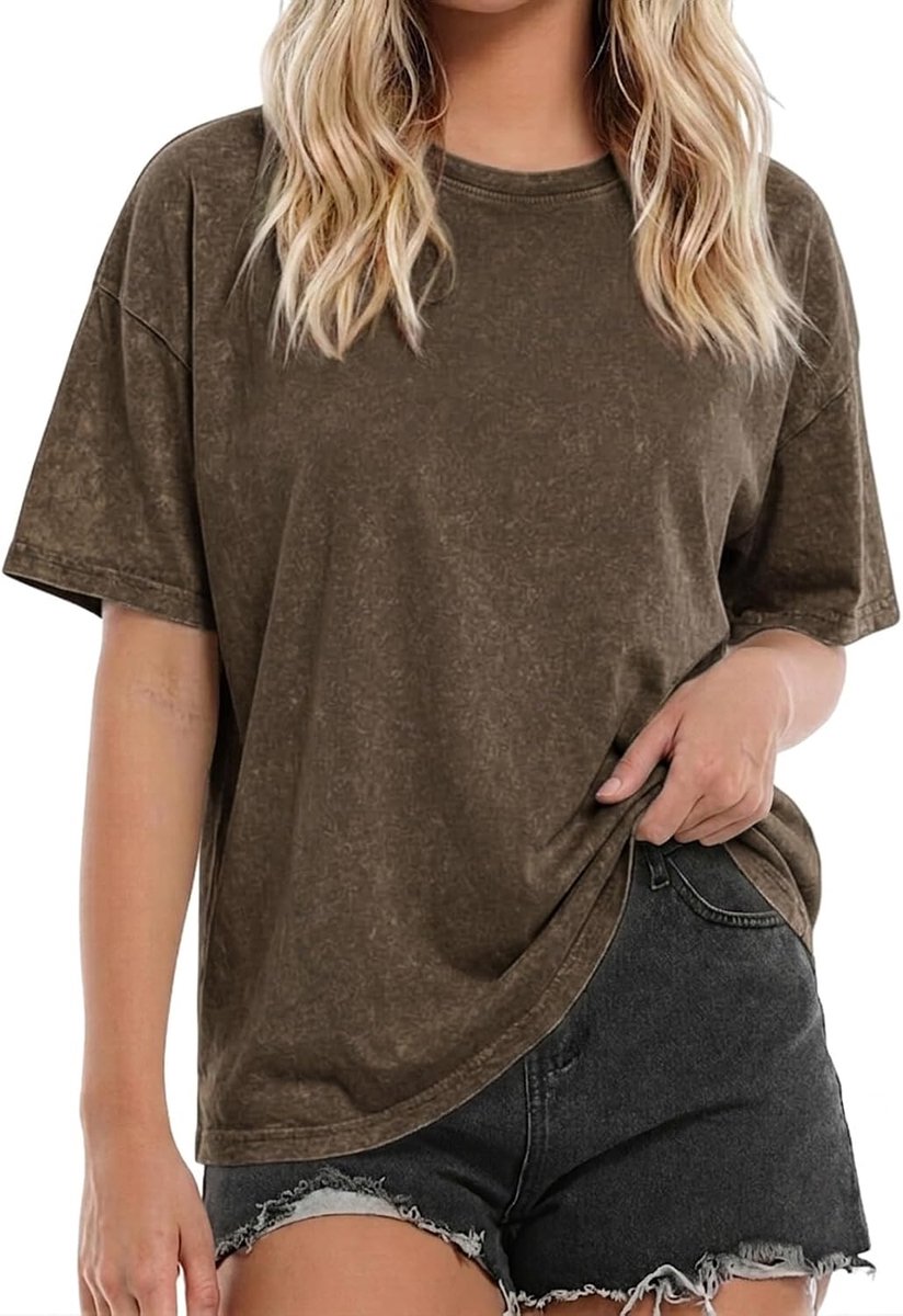 T-shirt voor dames, katoen, losse ronde hals, halve mouwen, korte