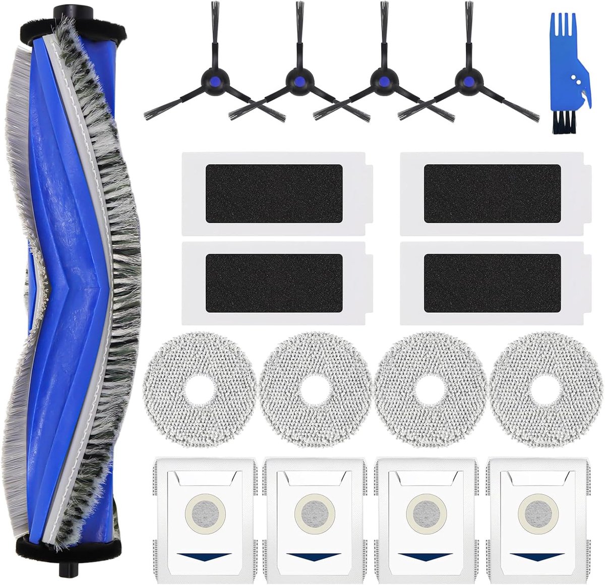Reserveaccessoires, compatibel met Ecovacs Deebot T30 PRO OMNI / T30 OMNI robotstofzuiger, 1 hoofdborstel, 4 filters, 4 zijborstels, 4 dweildoeken, 4 antibacteriële stofzakken, 1 reinigingsborstel