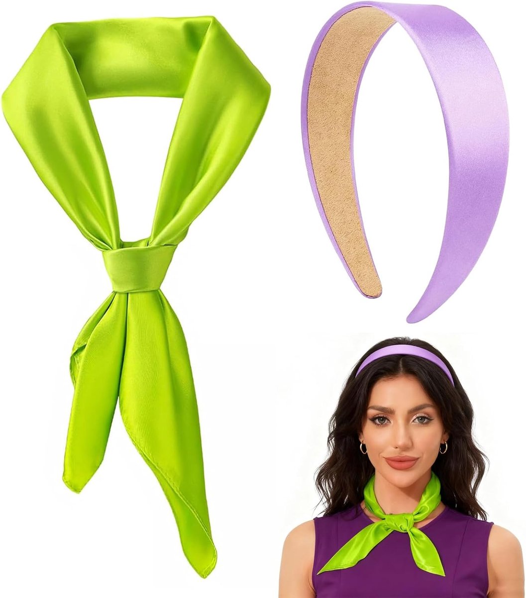 paarse hoofdband en groene sjaal set voor vrouwen - cartoonfiguur cosplay accessoires voor Halloween, themafeesten en dagelijkse mode