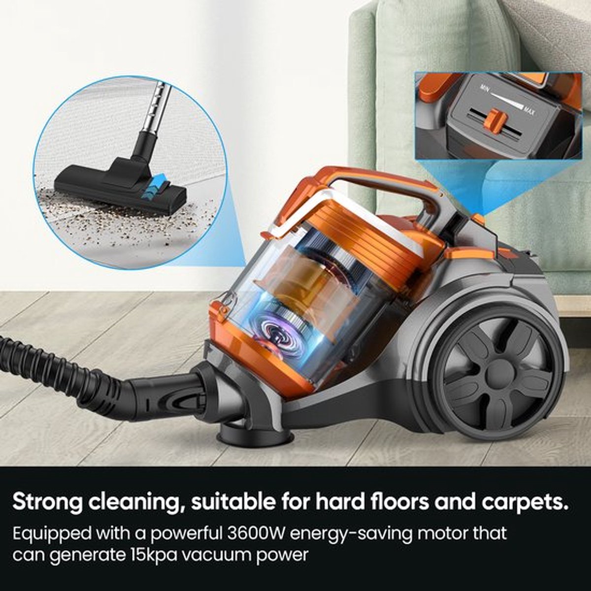 Stofzuiger Multi-Cyclonisch - 3600 W Vermogen - 15000 Pa Zuigkracht - ABS Materiaal - Voor Harde Vloeren En Tapijten