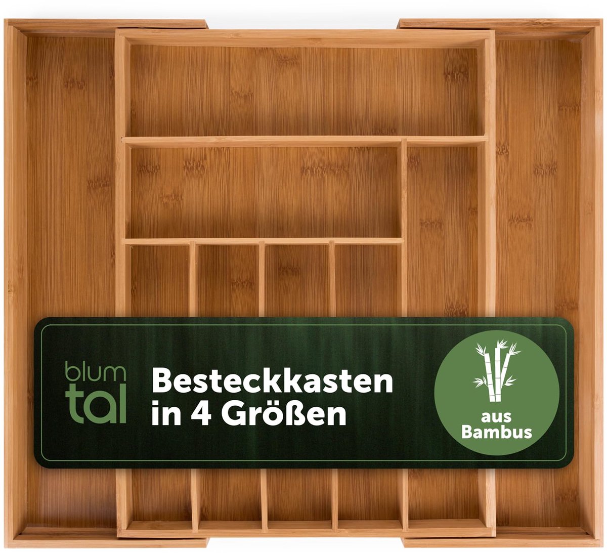 Famanu – Bestelkbak Groot 50 x 44,5 x 5 cm - Uittrekbare bamboe lade verdeler 7-9 vakken voor extra veel ruimte