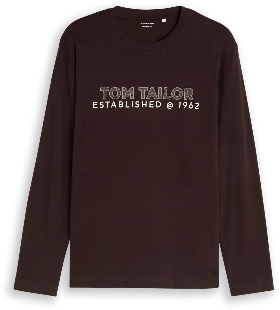 Tom Tailor - T-shirt met lange mouwen en logoprint - Maat S - Dark Chocolate Brown