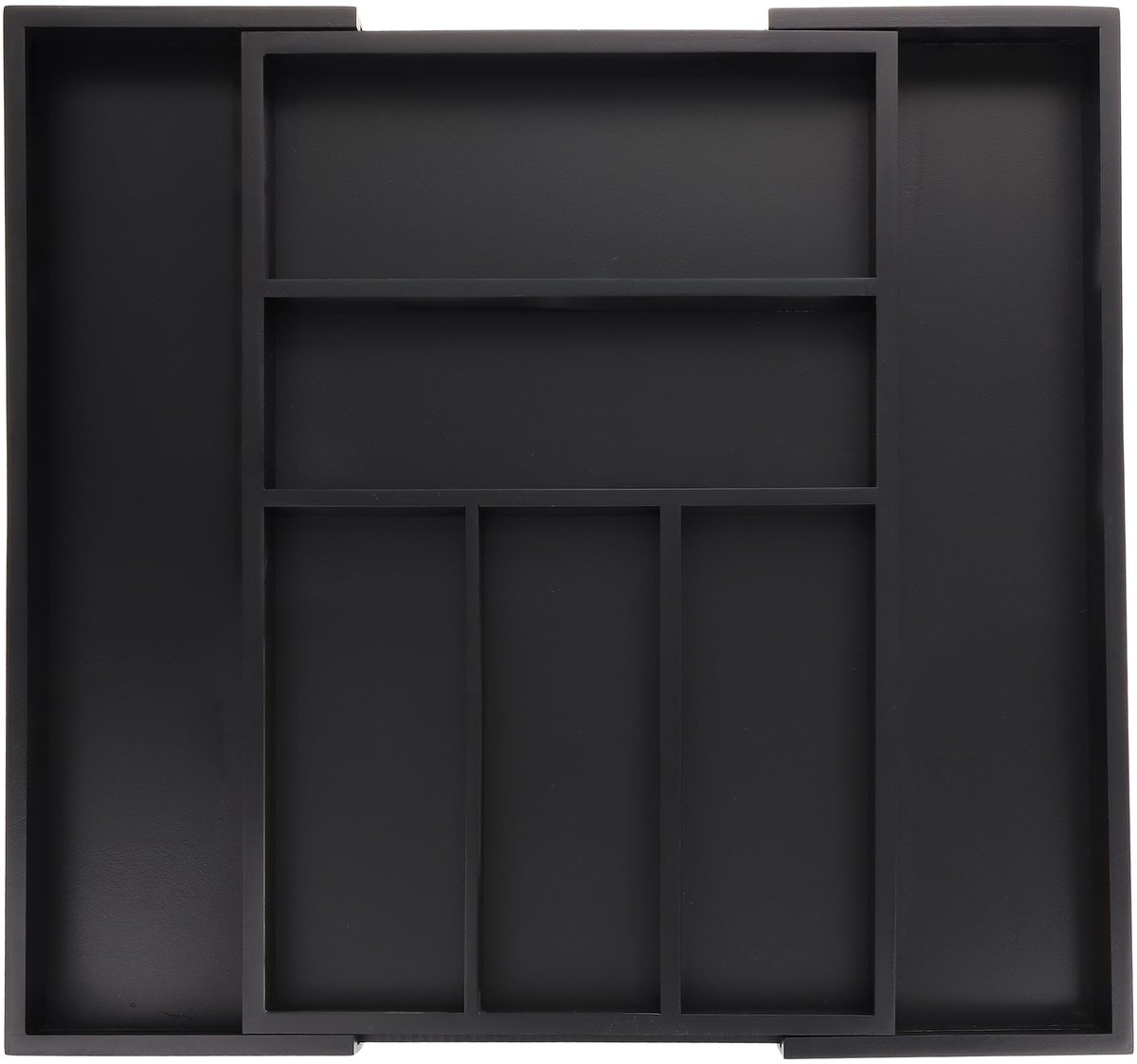 Bestekbak uitschuifbaar van bamboe, HxBxD 5 x 30,5-49 x 46 cm, 5-7 vakken, bestek organizer voor keukenlade, zwart