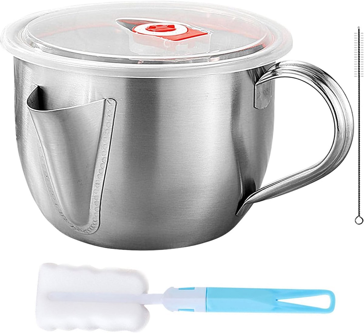 Set van 3 vettenkannes, roestvrijstalen vetterafscheider, vetterafscheider voor de keuken, oolafscheider voor soep, vettenkanne met deksel & penseel, vettenkanne voor sauzen, roestvrijstalen