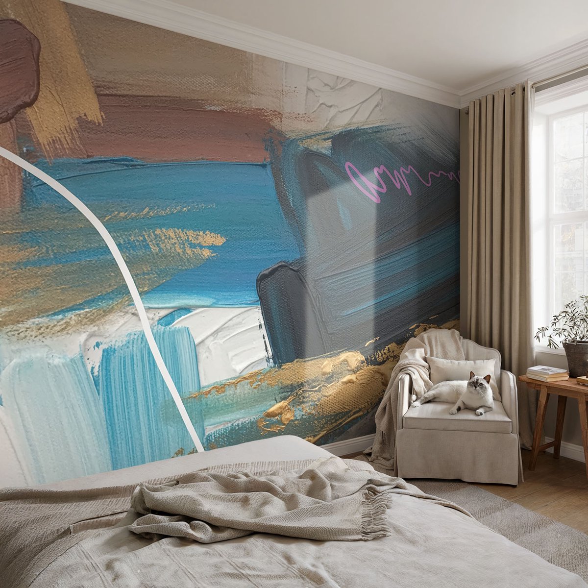 Coloray Vliesbehang - Bruin Snellijm Behang - 104x70 cm - Abstract Patroon Muurschildering - Slaapkamer behang Deel - Fotobehang Vlies - Slaapkamer behang