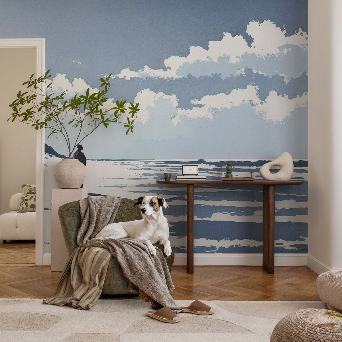Coloray Vliesbehang - Blauw Snellijm Behang - 104x70 cm - Stilte Op Het Strand Fotobehang Vlies - Hal behang Landschappen - Muurschildering - Woonkamer behang