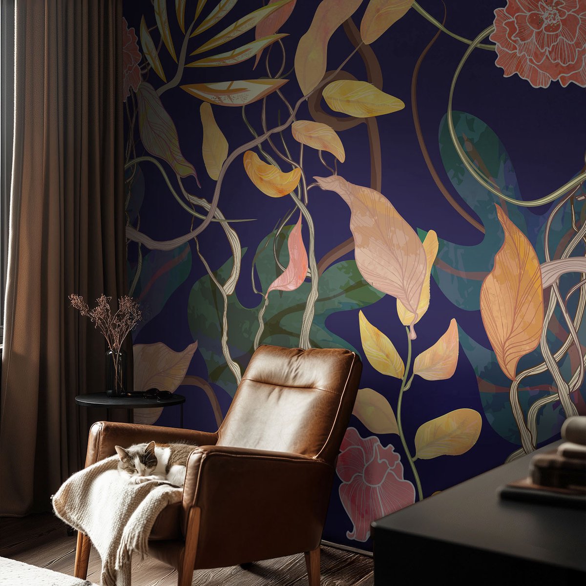 Coloray Vliesbehang - Wit Snellijm Behang - 104x70 cm - Plantaardige Elegantie Fotobehang Vlies - Woonkamer behang Bloemen En Planten - Muurschildering - Woonkamer behang