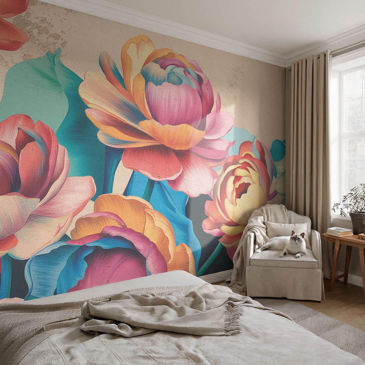 Coloray Vliesbehang - Zwart Snellijm Behang - 104x70 cm - Bloemenharmonie Fotobehang Vlies - Woonkamer behang Bloemen En Planten - Muurschildering - Woonkamer behang
