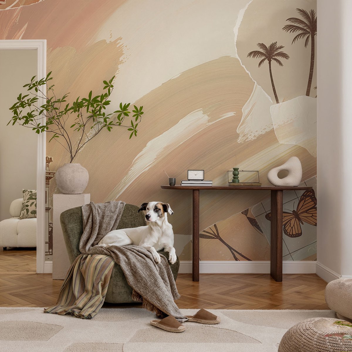 Coloray Vliesbehang - Beige Snellijm Behang - 104x70 cm - Exotische Reis Fotobehang Vlies - Woonkamer behang Deel - Muurschildering - Woonkamer behang