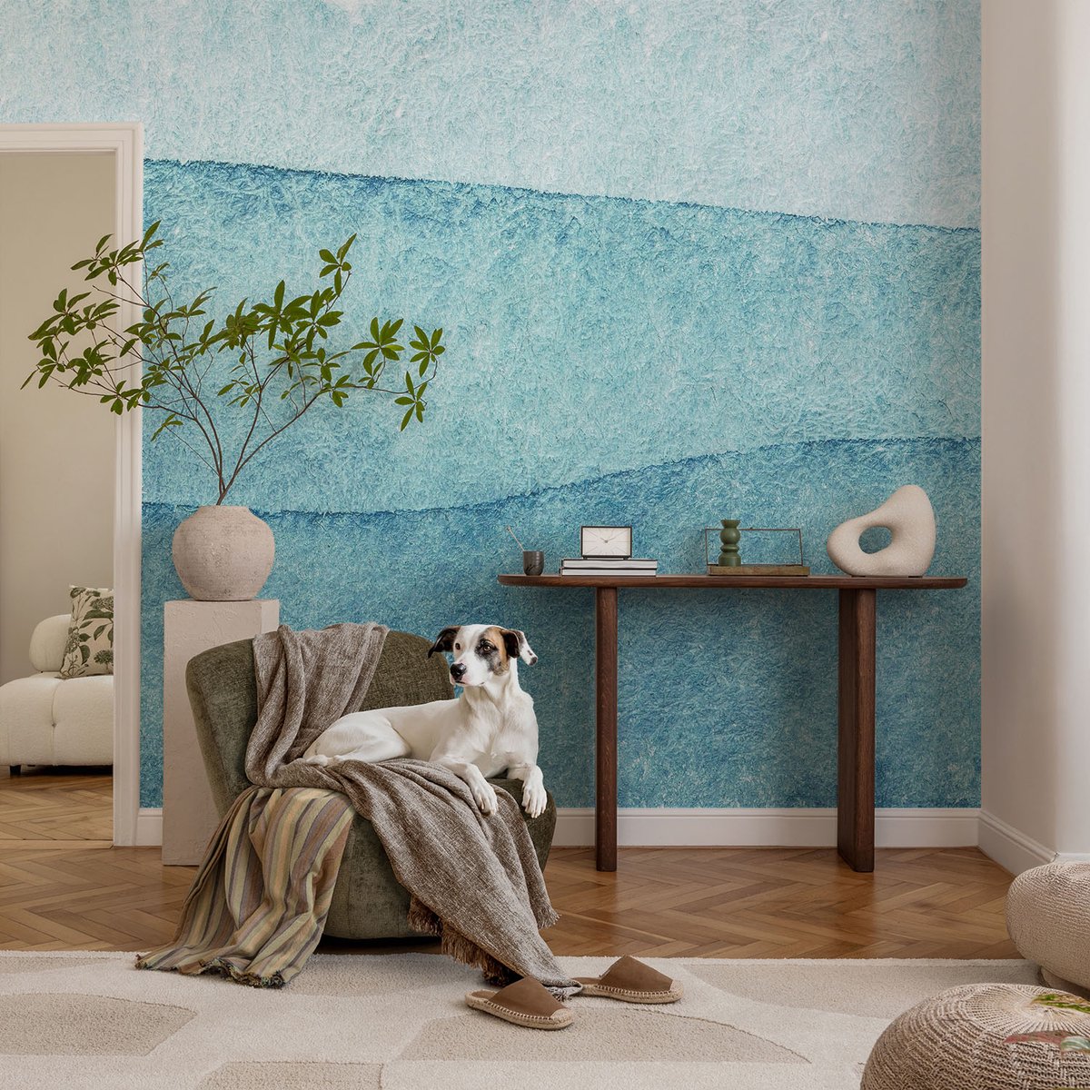 Coloray Vliesbehang - Blauw Snellijm Behang - 104x70 cm - Blauwe Golven Muurschildering - Gang behang Texturen - Fotobehang Vlies - Slaapkamer behang