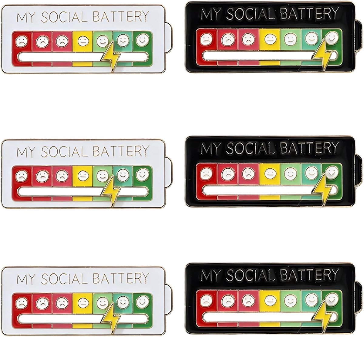 Broches voor sociale stemming, My Social Battery Pin, speldje interactieve spelden, uniseks (zwart, wit)