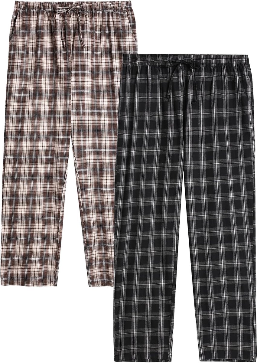 pyjamabroek voor heren, katoen, geruite pyjamabroek, loungebroek, pyjamabroek, vrijetijdsbroek met zijzakken, recht gesneden