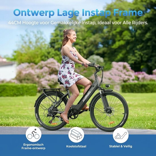 HillMiles MileCity 1 Elektrische fiets | 250W motor | Actieradius tot 80 km | Verwijderbare 36V 13Ah accu | 7 versnellingen | 26 inch stadsfiets, Grijs — afbeelding 2