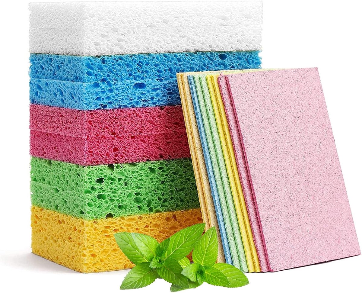 Sponzen, 10 stuks, natuurlijke cellulose, gecomprimeerde houtpasta, krabsponzen voor keuken en huishouden