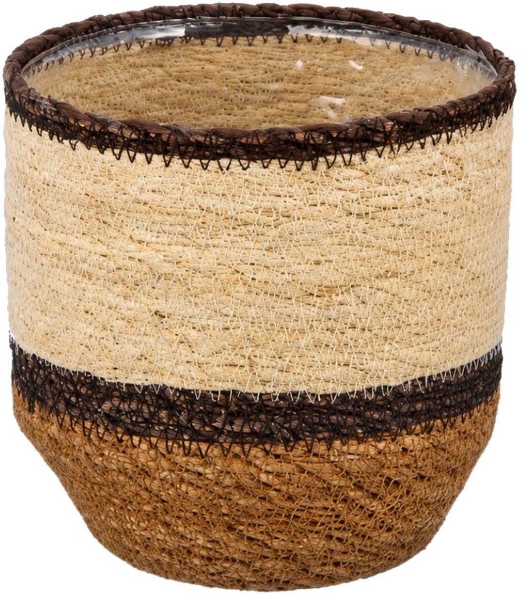 Gasper zeegras overpot Sewing met folie bruintinten 14 cm