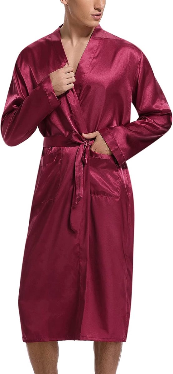 badjas voor heren, ochtendjas, lange kimono, lichte zijde