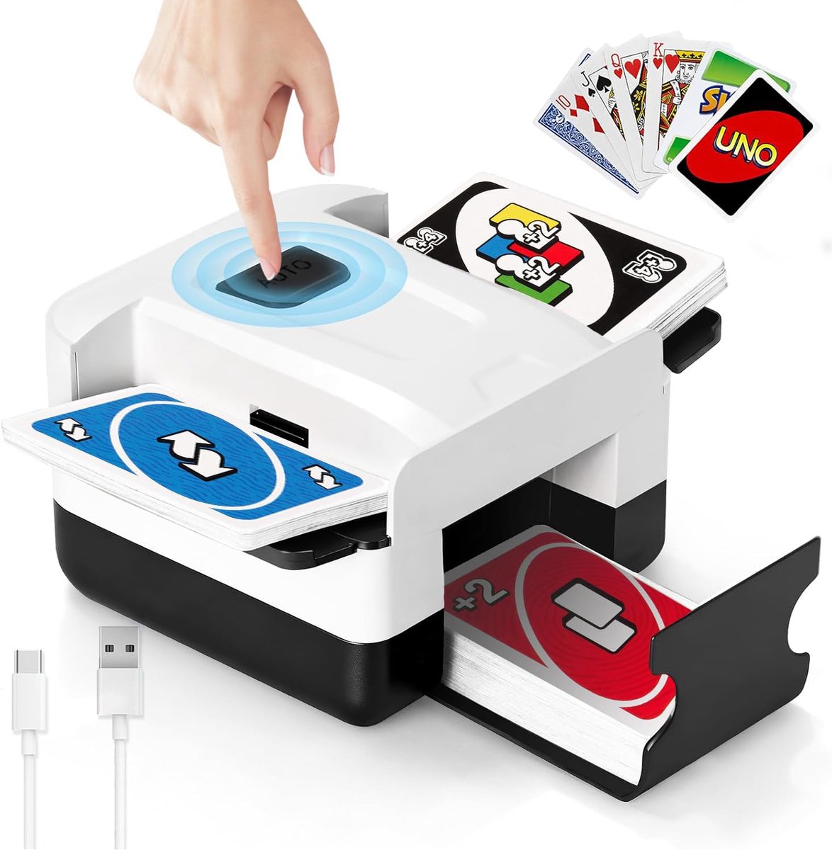 Automatische Kaartenschudder - Elektrische Kaartenschudmachine - Kaarten Schudapparaat - Voor UNO, Poker, Blackjack en Texas Hold'em - 2000mAh Accu - USB-C Oplaadbaar