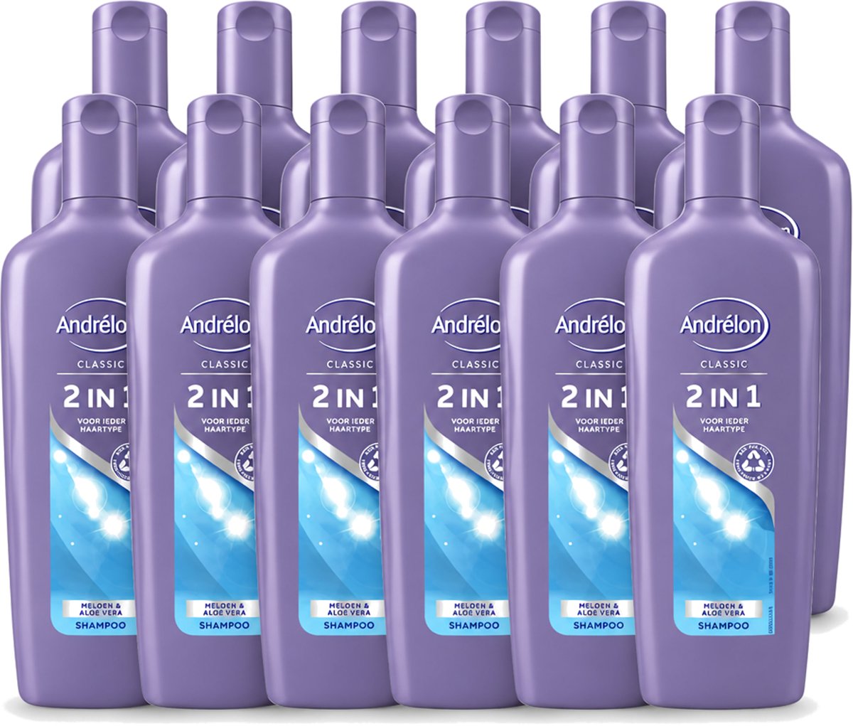 12 x Andrélon - 2-in-1 - Shampoo - Voor Snel & Effectief Wassen - 300 ml - Voordeelverpakking - 12 stuks
