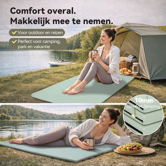 FunLife Sage Flow 7-Delige Opvouwbare Yogamat 190 × 66 cm – 10 mm Dik – Fitnessmat voor Yoga, Pilates en Stretching – Saliegroen — afbeelding 2