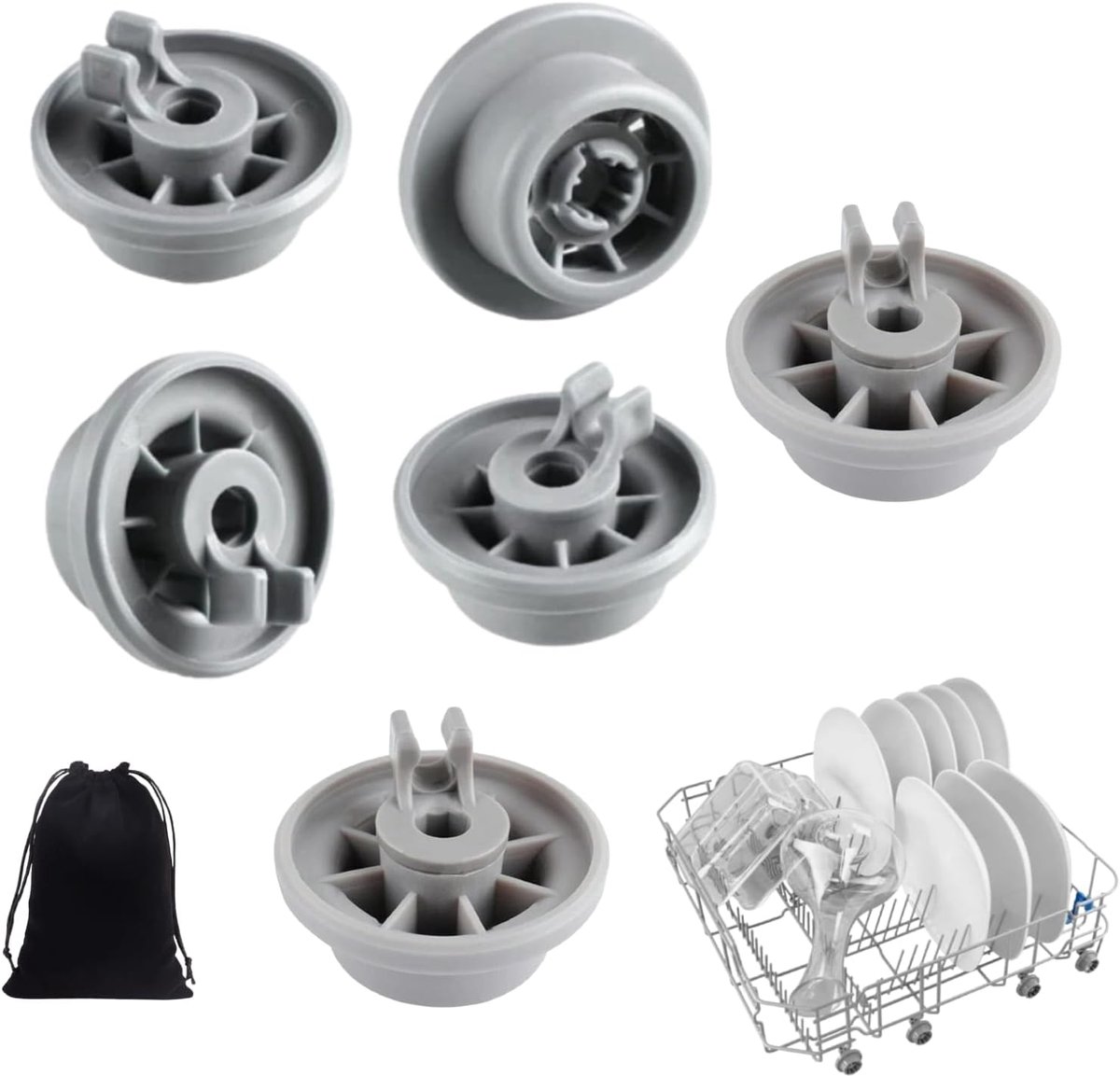 Set van 6 stuks, ondermandrollen voor vaatwasser, vaatwasserwielen, universele onderkorfwielen, voor vaatwasser en vaatwasser