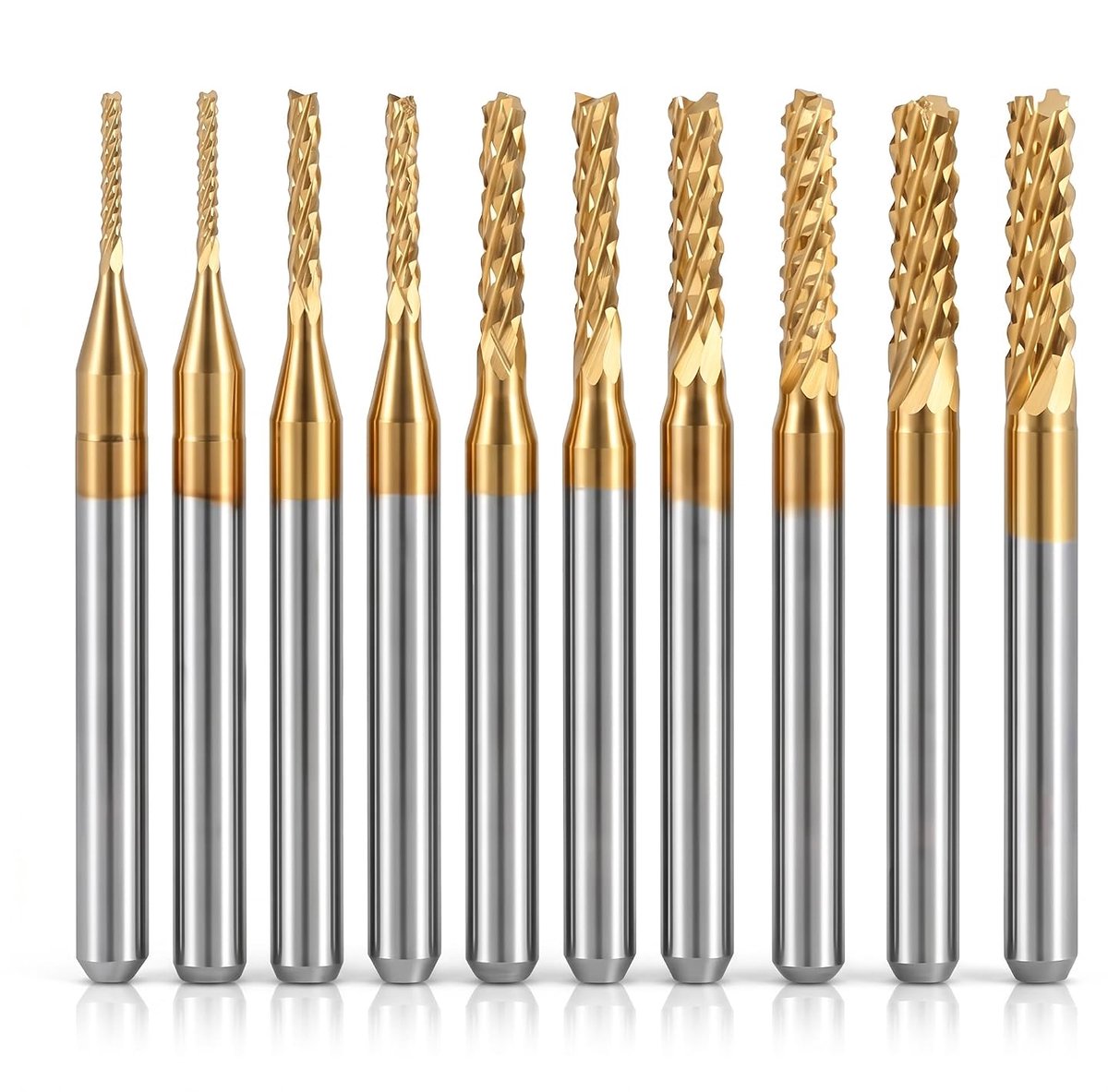 10 stks End Mill Cutter Set Gecoat End Mill Hardmetaal CNC Rotary Burr Frezen Cutters Gereedschap 1.0-3.0mm