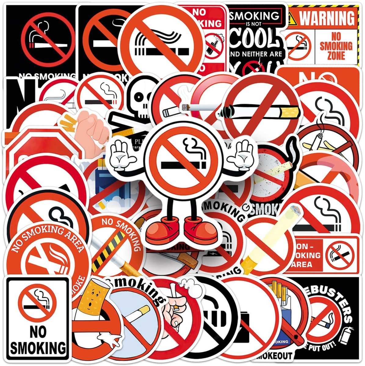 100 stuks Rookverbod Stickers, 50 ontwerpen elk 2 stuks, Niet roken stickers, Rookverbod bord voor kantoorruimtes, restaurants, auto's en openbare binnenruimtes