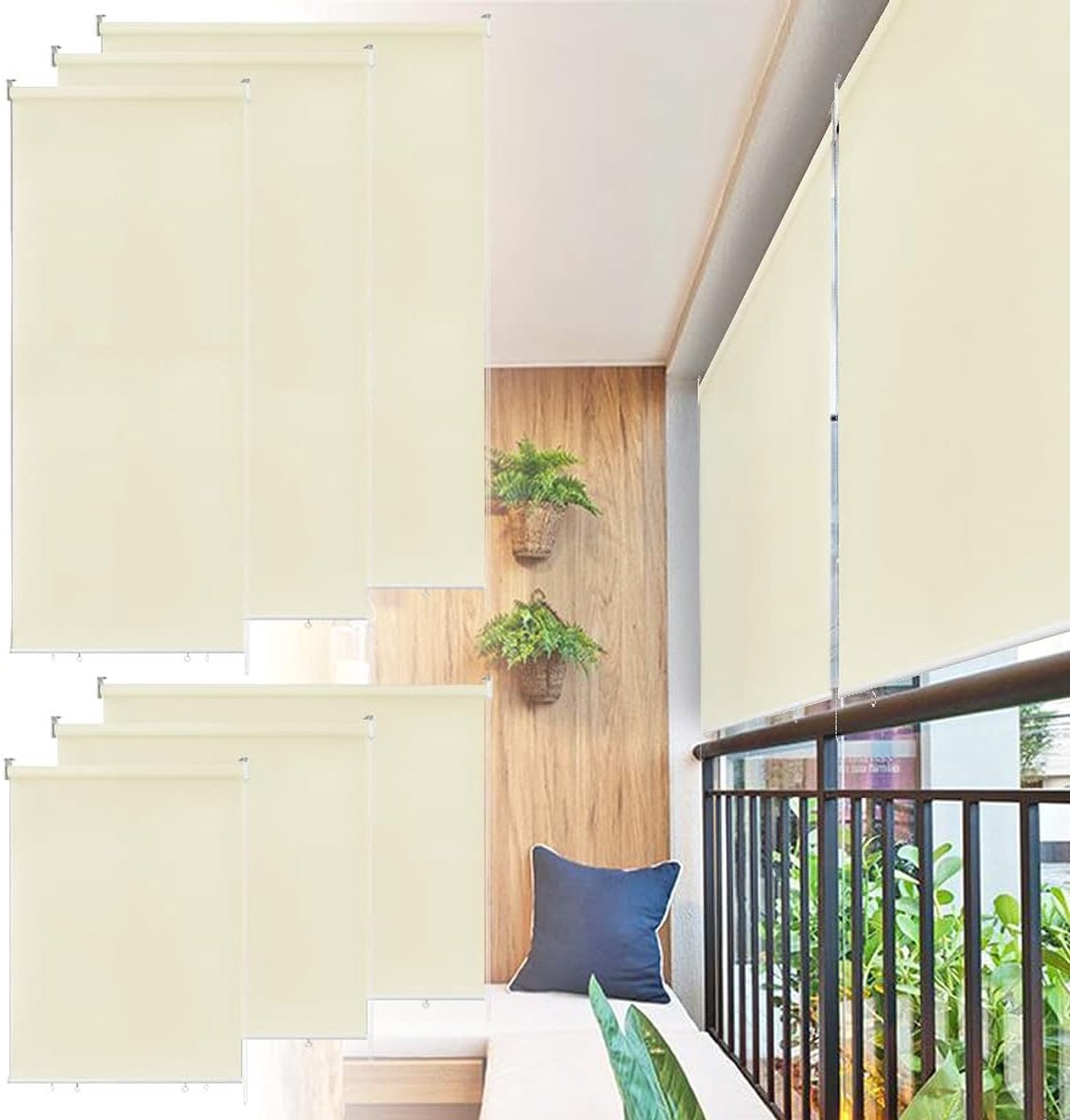 Rolgordijn voor buiten, verticale zonwering, balkon, terras, waterdichte zonwering, inkijkbescherming, beige, 180 x 140 cm