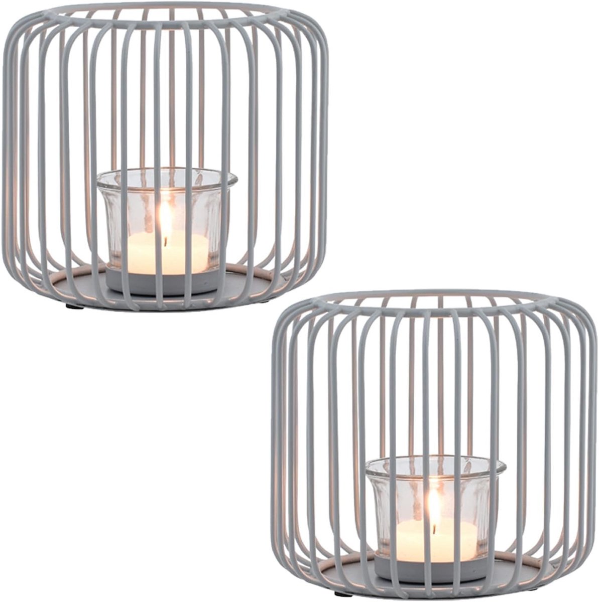 Set van 2 Scandinavische decoratieve windlichten, theelichthouders, kandelaars, Cibolo grijs, groot