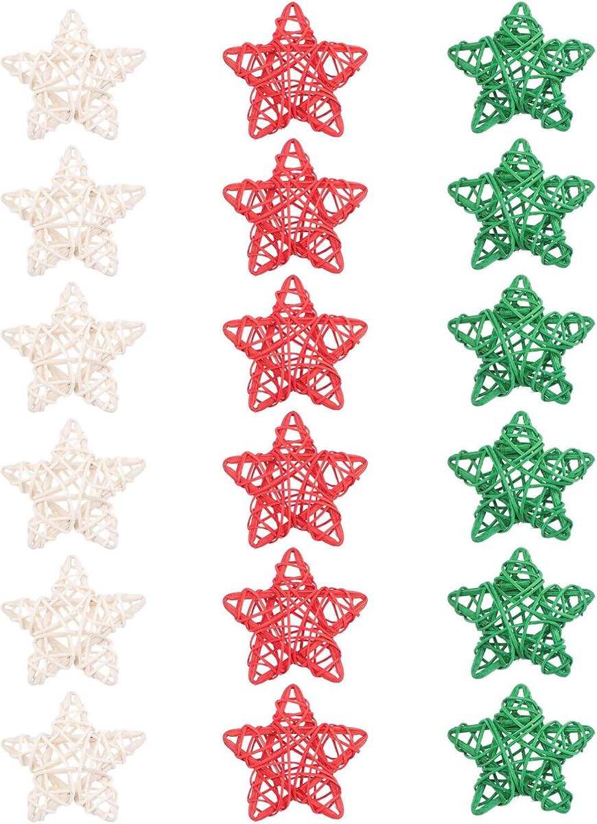 18 Stuks Delige Rieten Decoratie Duurzame Natuurlijke Rotan Sterrenballen in Rood Wit Donkergroen Scherpe voor Feest Kerst Kamerdecoratie