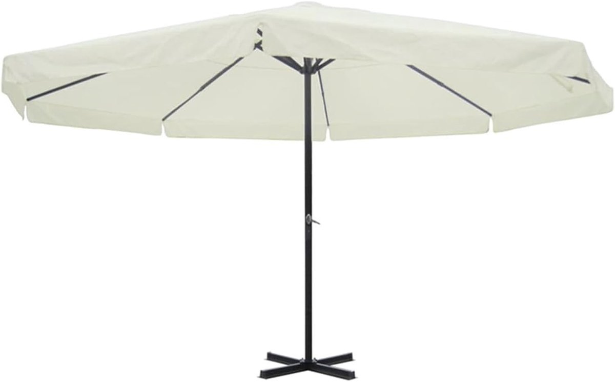 Witte aluminium parasol 500 cm diameter met zwengelmechanisme, UV- en regenbescherming voor terras, tuin en balkon, stabiele 3 m standaard, waterafstotende polyester bekleding