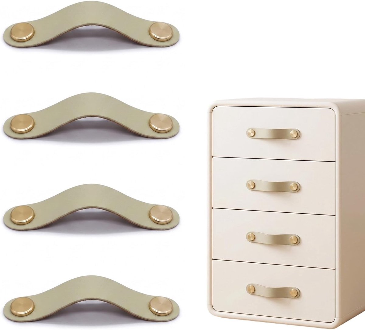 Set van 4 meubelgrepen van kunstleer, afstand 96 mm, anti-botsing handgrepen voor kinderkamer, laden, kasten en keuken, abrikoosgrijs met basis van aluminiumlegering