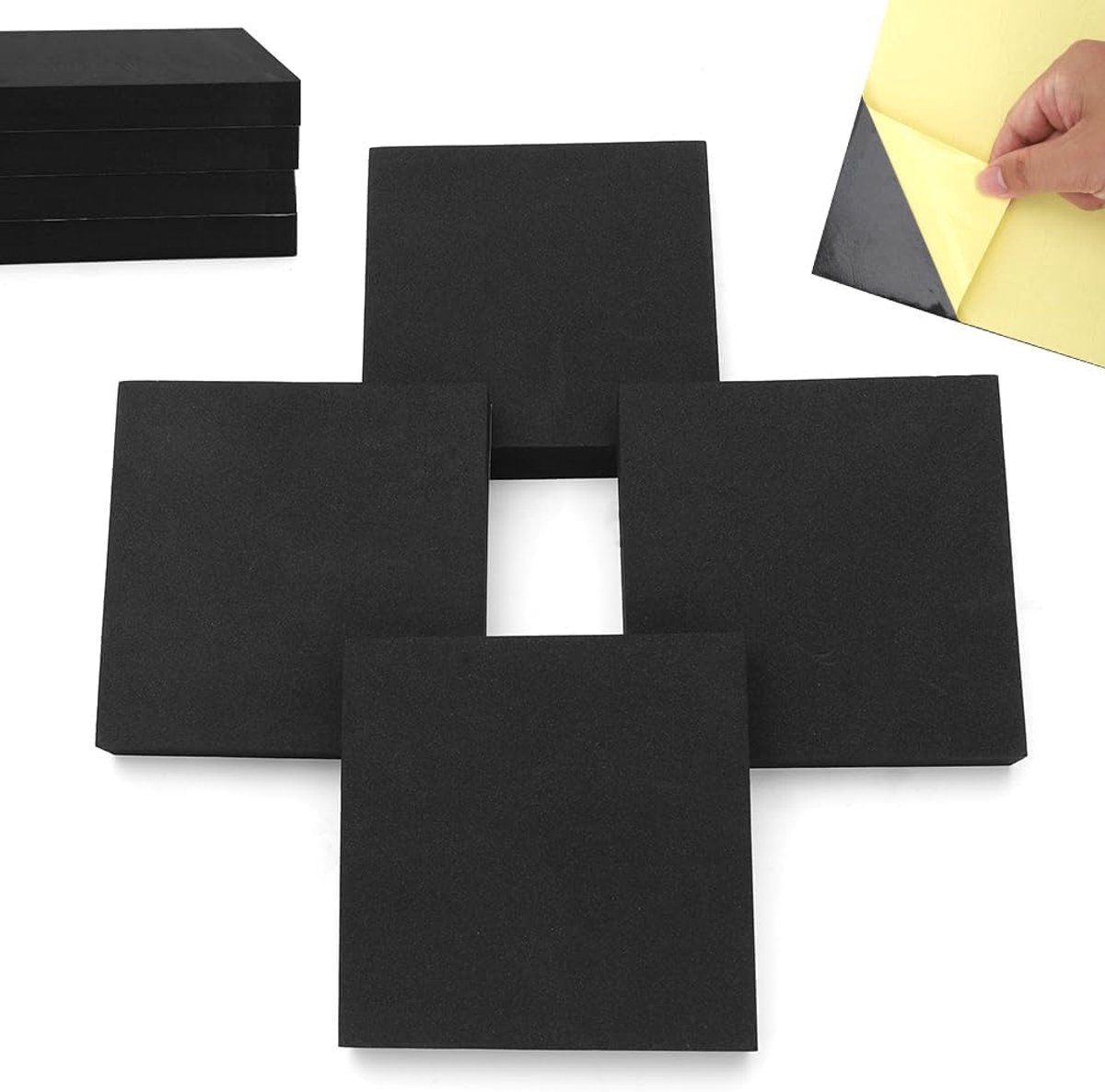 Zelfklevende schuimplaat Eva schuim, 4 stuks schuimrubber bekleding met kleefrug, doe-het-zelf antislip schuimplaten voor meubels, decoratie, knutselwerk, 150 x 150 x 20 mm