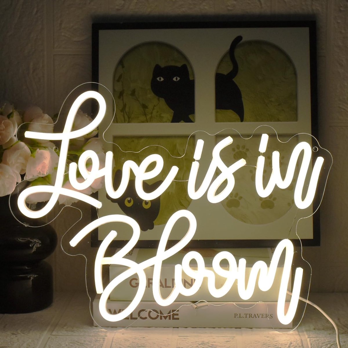 Is In Bloom Neonbord, warm wit, Love Letter, neonlicht, dimbaar, USB, lichtbord voor slaapkamer, huis, bar, pub, bruiloft, verjaardagsfeest