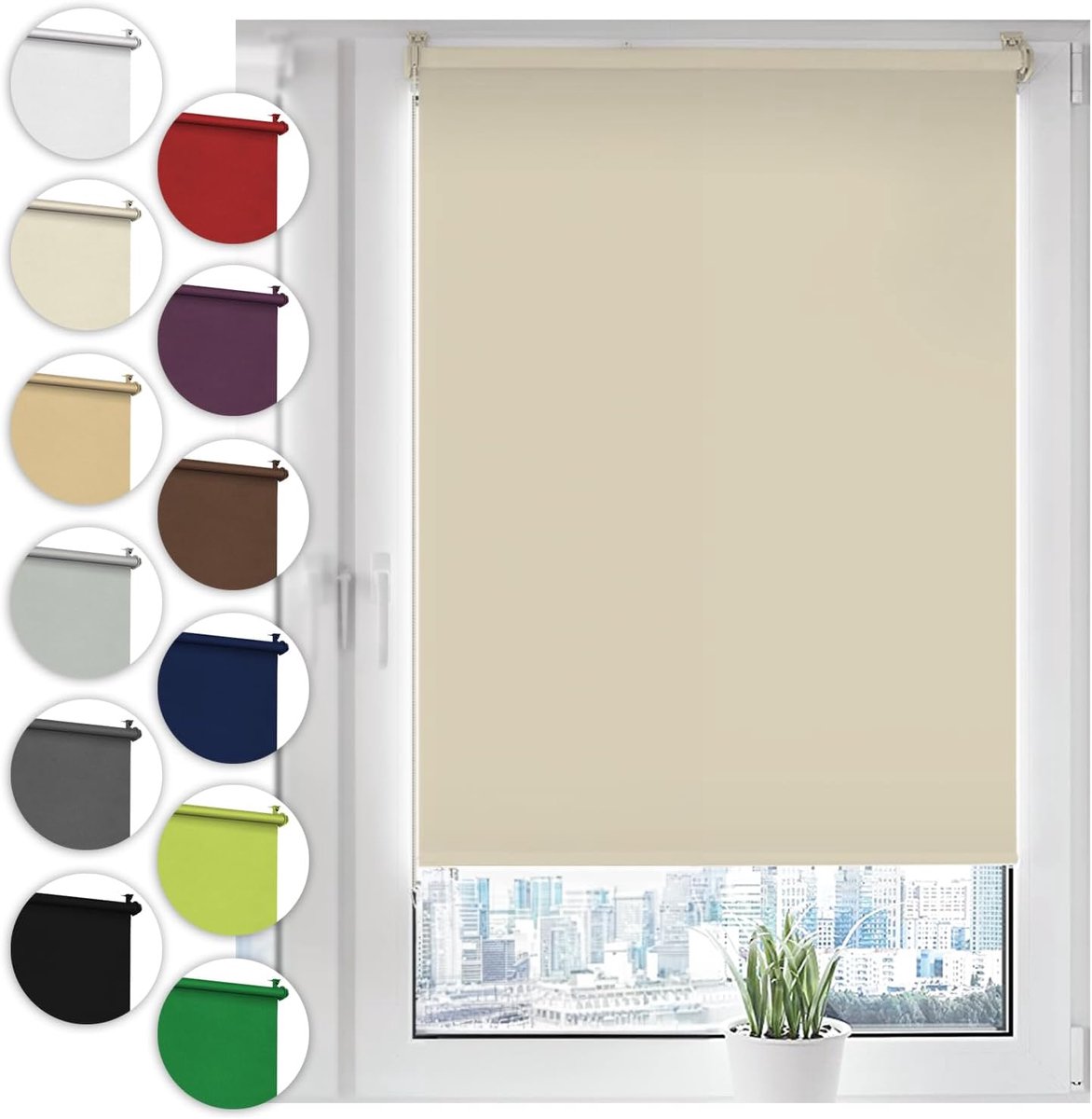 Verduisterend Rolgordijn Zonder Boren 80 x 100 cm Crème