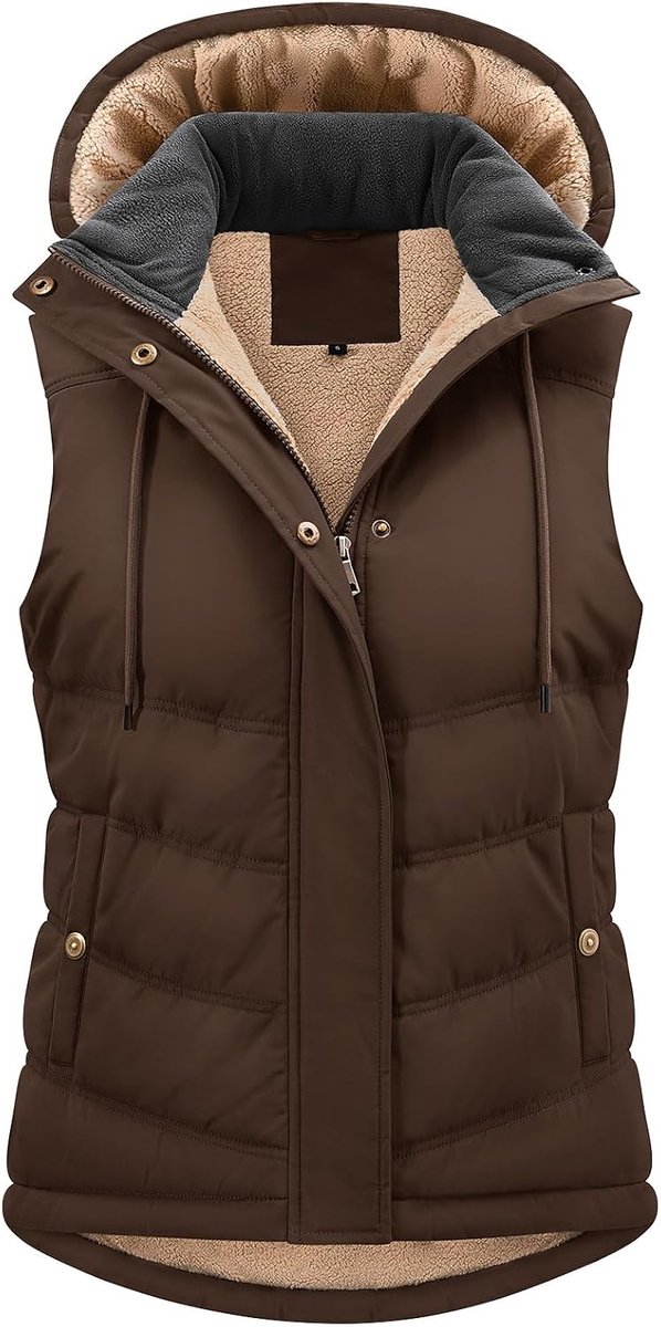 Damesjas, mouwloos, fleece, warm, herfst, winter, vest, mouwloos, afneembare capuchon, jas, ritssluiting, vest met zakken
