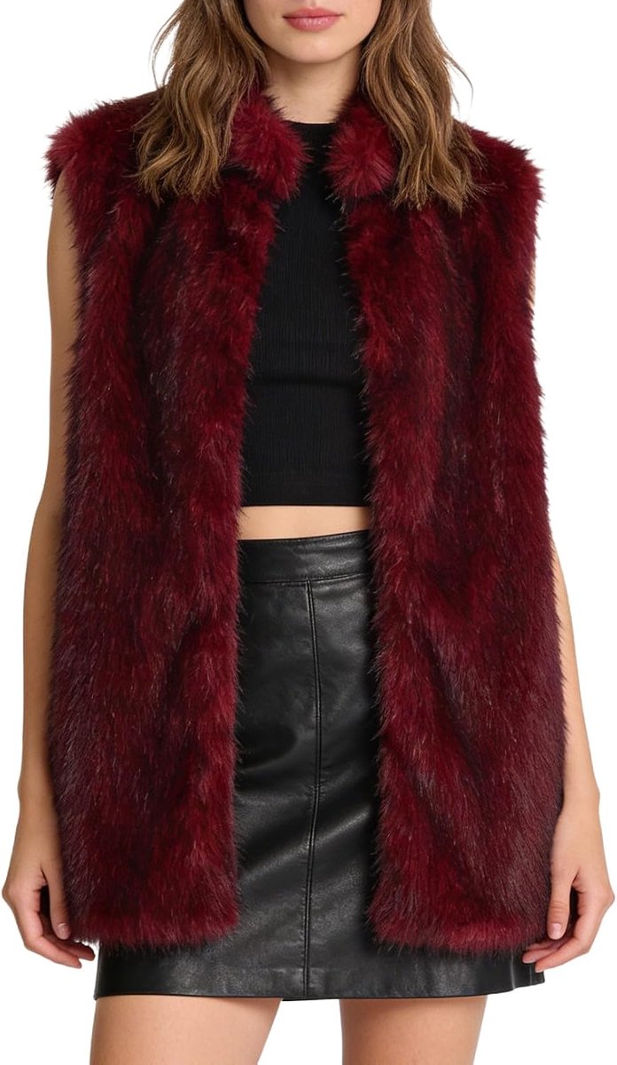 Bontvest voor dames, bontjas, lang vest, kunstbont jas, mantel winter herfst, mouwloos, pluche mantel, kunstbont, vest, elegant, damesvesten met zakken en ritssluiting