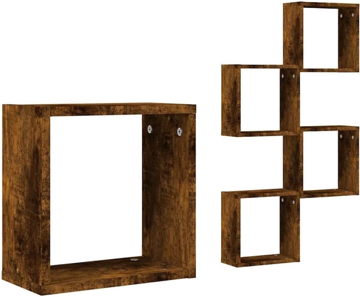 Boeken, wandrek, kruidenrek, zwevende plank, wandrek, keuken, kubusrekken, 4 stuks, rookeiken, 30 x 15 x 30 cm, voor keuken, slaapkamer, balkon, kantoor