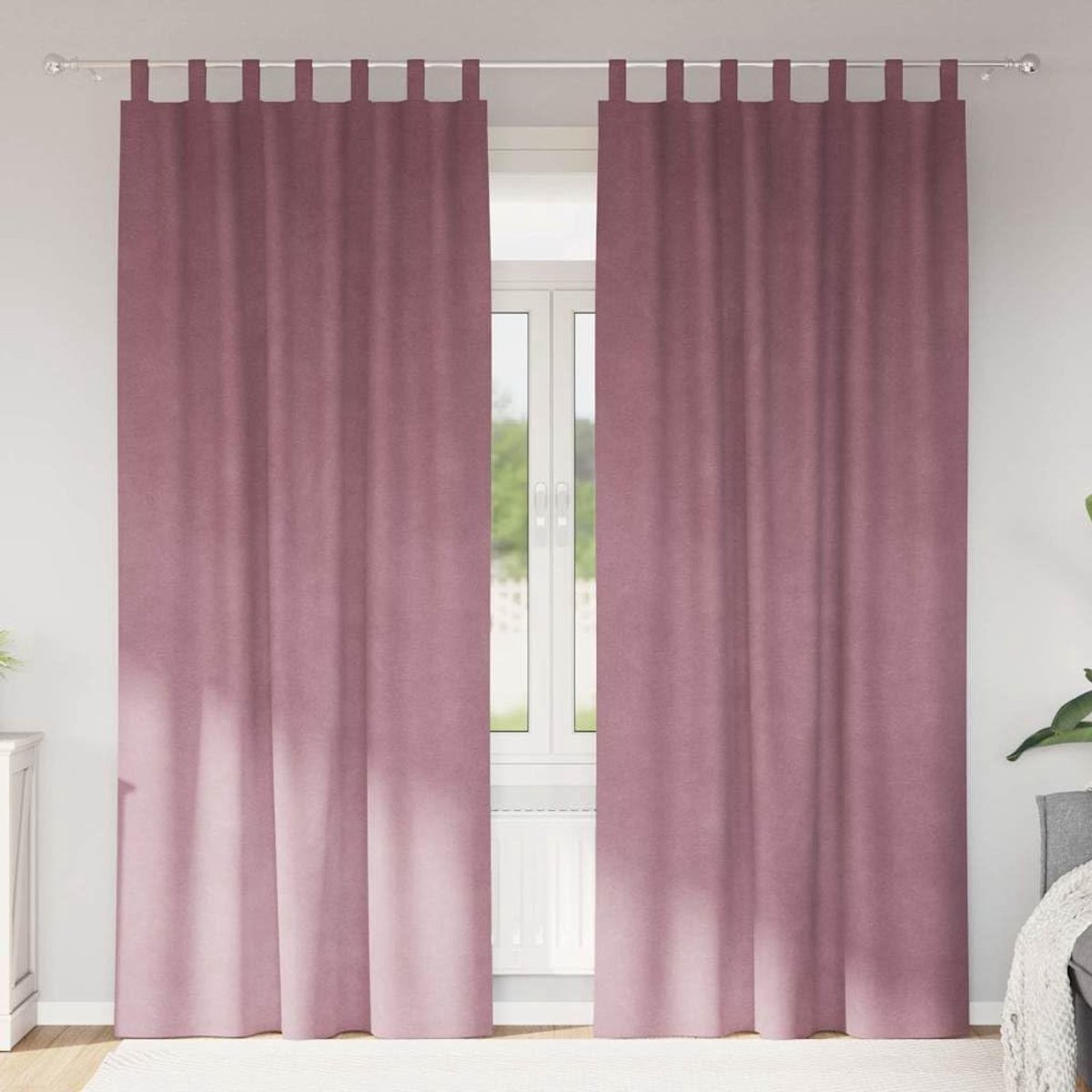 2 stuks, donkerroze, 140 x 225 cm, fluweel, lichtwerende gordijnen, slaapkamergordijnen met stoffen lussen voor effectieve verduistering en privacy