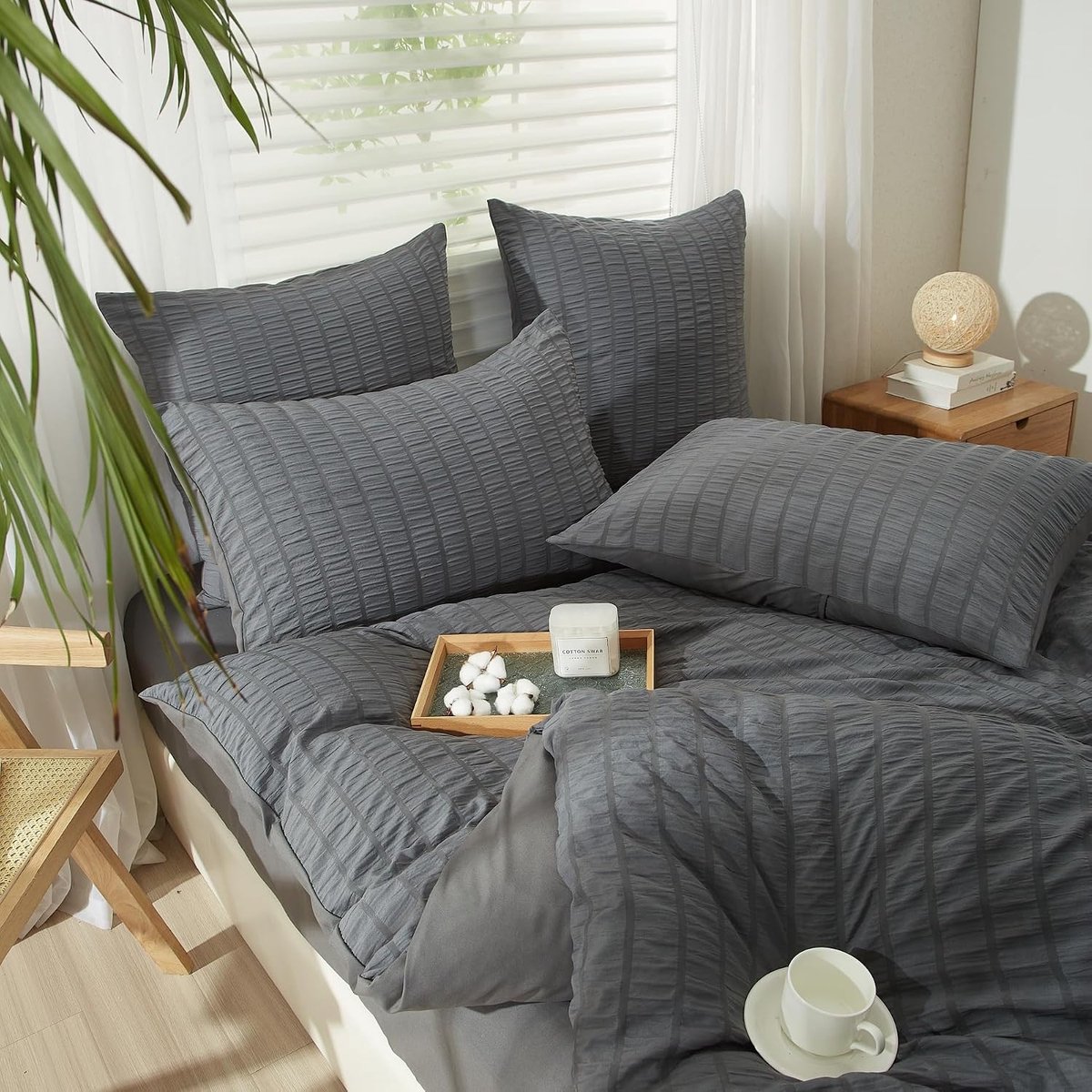 Beddengoed, 220 x 240 cm, gestreept grijs, modern, 3-delig, zacht ademend microvezel dekbedovertrekset met ritssluiting en 2 kussenslopen van 80 x 80 cm