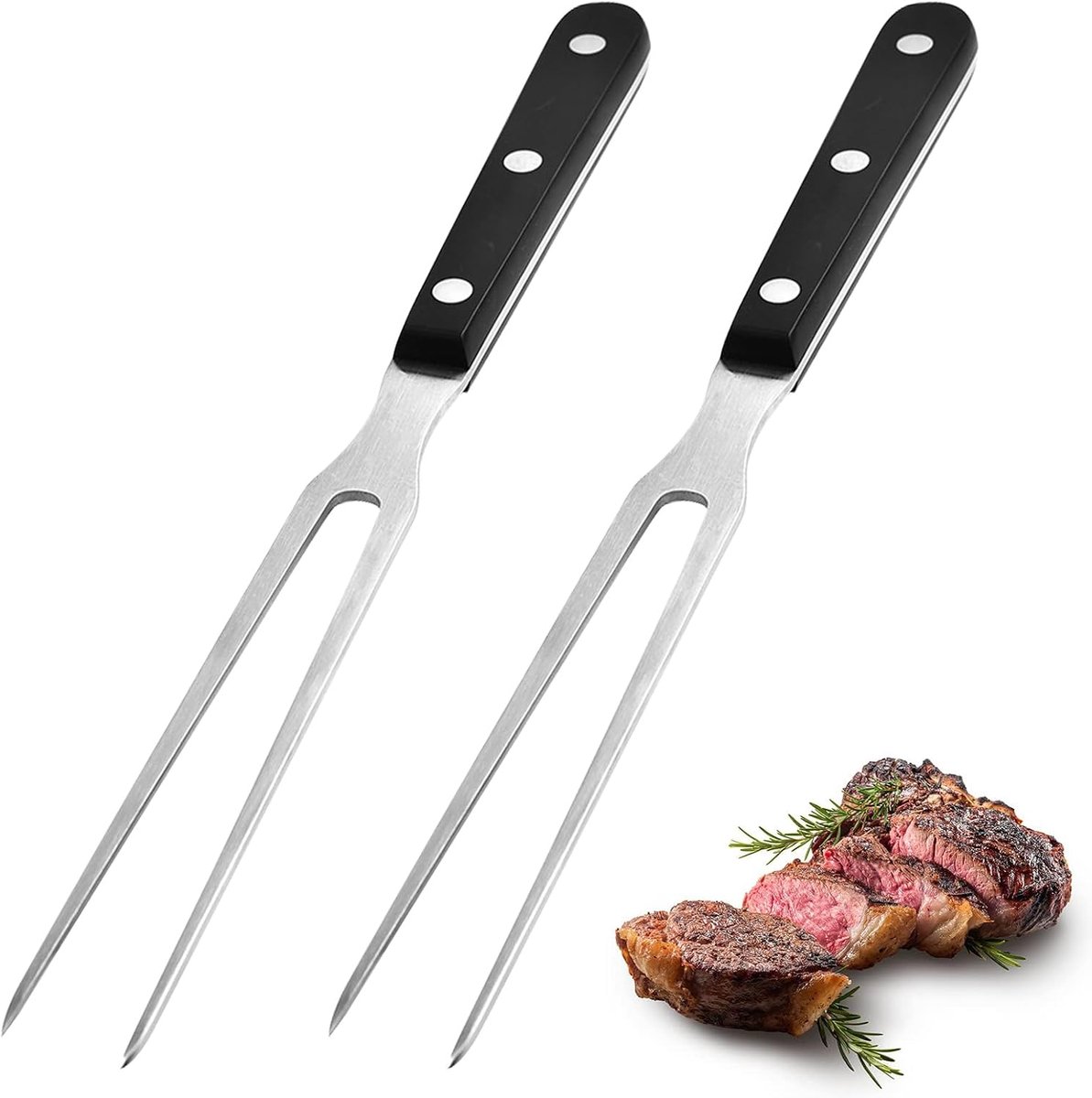 2 stuks vleesvork met handvat, 29 cm vleesvork van roestvrij staal, vaatwasmachinebestendig, voor het braden van kalkoen, diner (zwart)