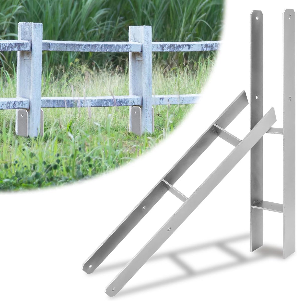 2 stuks, H-anker, paaldrager, grondanker voor palen, H-paalschoen voor omheining en broeikas, vierkante houten palen (101 x 600 mm)