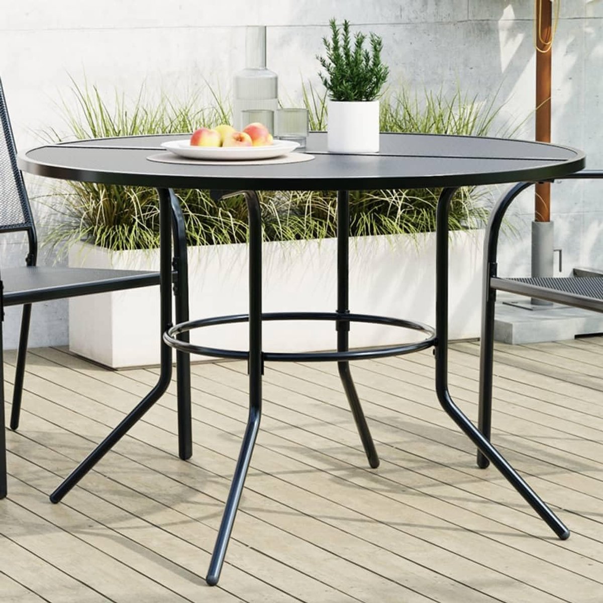 Rond 110x72,5 cm gepoedercoat staal antracietkleur trendy tuintafel gazen tafelblad voor terras tuin balkon 4 losse poten stevig stabiel corrosiebestendig