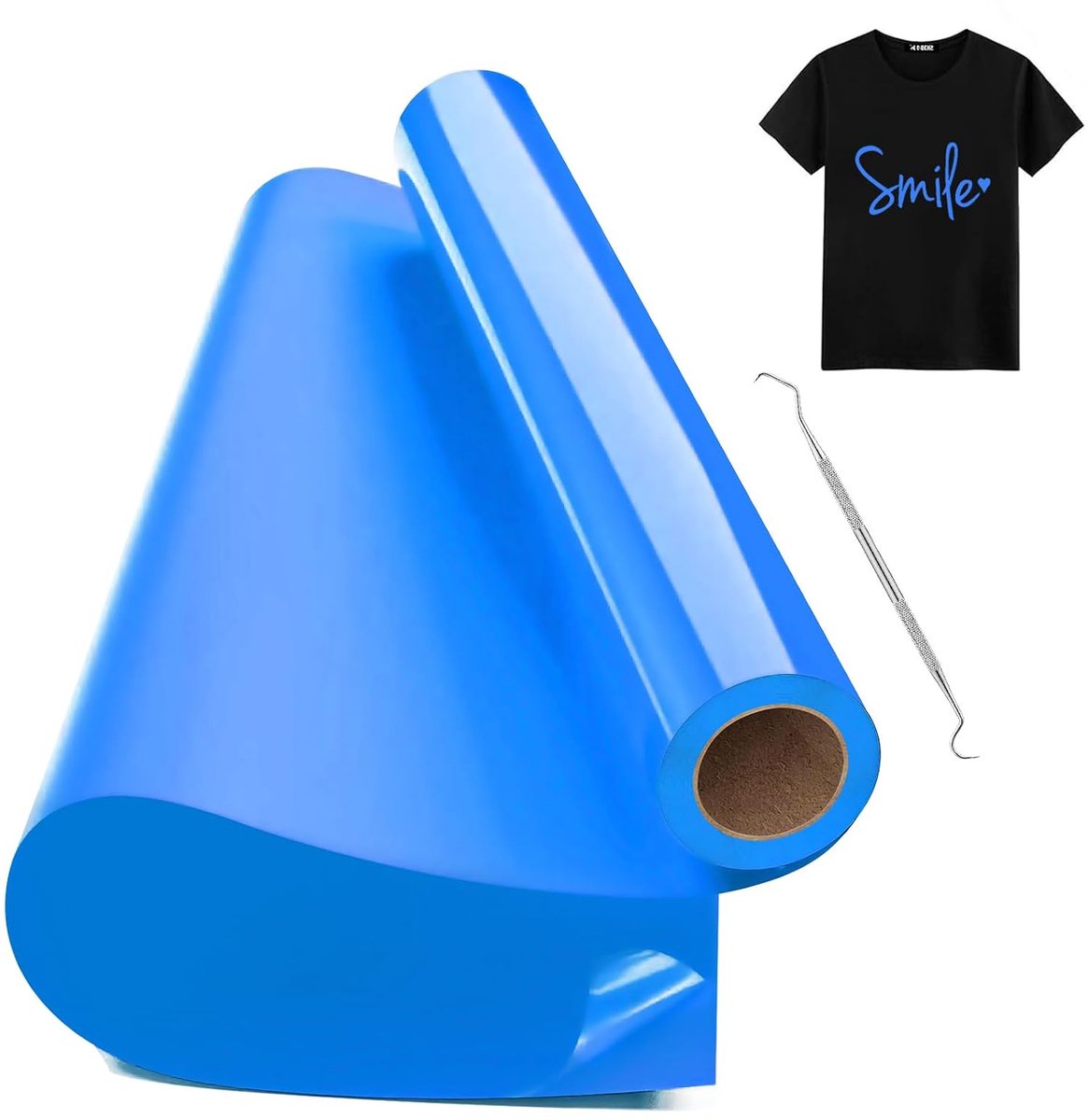 On Vinyl Blauw, 30.5cm x 600cm Opstrijkbare Vinylrol Voor Stoffen met Wiedgereedschap, Heat Transfer Vinyl, Flex Folie Blauw Voor T-Shirt DIY