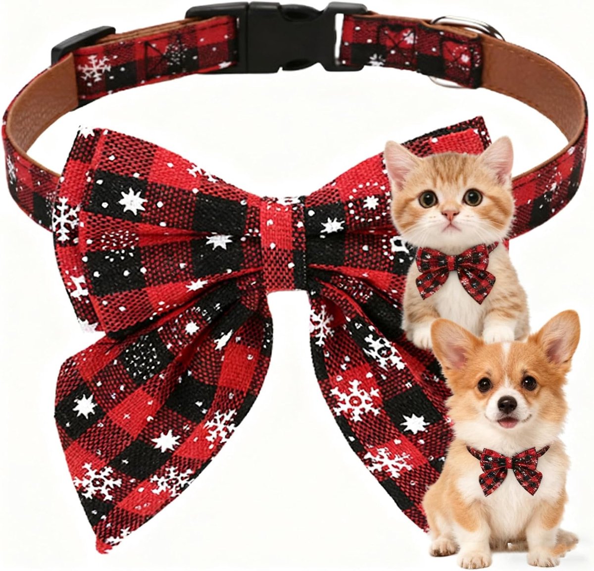 Kersthalsband voor honden, 2 x 45 cm, verstelbare hondenhalsband, afneembare vlinderdas, huisdierhalsbanden, als decoratie voor huisdieren, katten en honden
